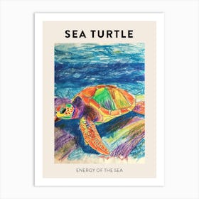 Sea Turtle On The Ocean Floor Pencil Doodle Poster 1 Art Print