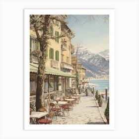 Vintage Winter Illustration Lake Como Italy 1 Art Print