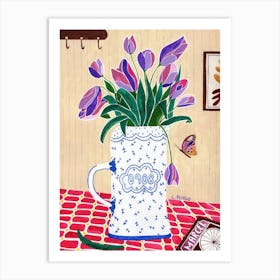 Tulips In A Mug with Art book butterfly Mexican Colors Art Print