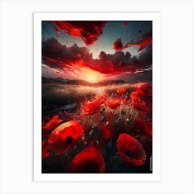 Flaming Sky Over Poppy Field Art Print