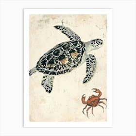 Vintage Sea Turtle & Crab Illustration 1 Art Print