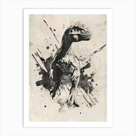 Black Dinosaur Paint Splash Detailed Illustration Art Print