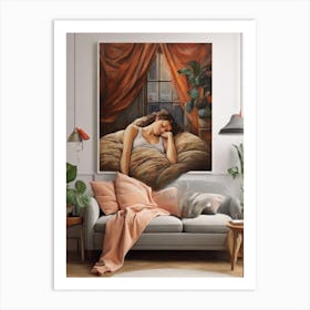 Sleeping in the living room Art Print