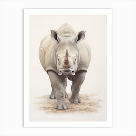 Rhino Walking Through The Landscape Illustration 3 Art Print