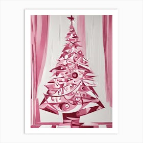 Pink Art Christmas Tree Cubism Art Print