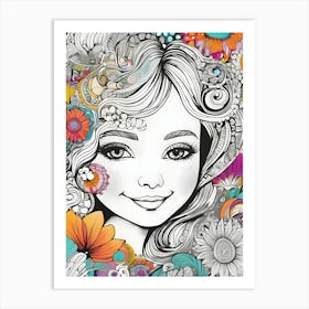 Girl With Flowers-Reimagined 1 Art Print