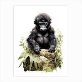 Baby Gorilla Art With Bananas Watercolour Nursery 5 Art Print