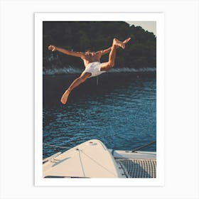 Man Jumping Off A Yacht 1 Art Print