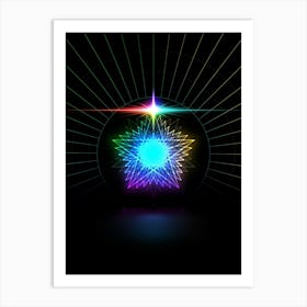 Neon Geometric Glyph in Candy Blue and Pink with Rainbow Sparkle on Black n.0433 Art Print