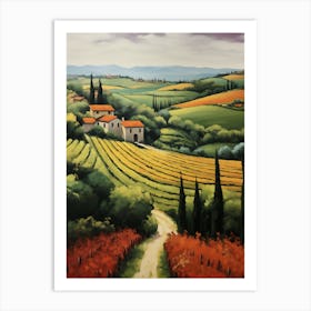 Idyllic French Village Landscape - Digital Oil Painting Art Print