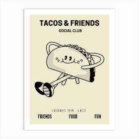 Tacos And Friends Social Club Retro Food Kitchen Art Print