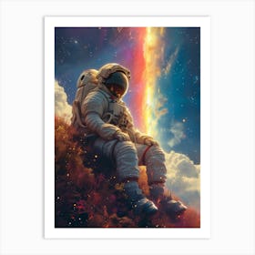 Space Odyssey: Retro Poster featuring Asteroids, Rockets, and Astronauts: Astronaut In Space Art Print