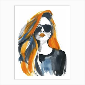 Watercolor Of A Woman With Orange Hair Art Print