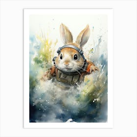 Bunny Scuba Diving Rabbit Prints Watercolour 2 Art Print