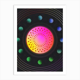 Neon Geometric Glyph Abstract in Pink and Yellow Circle Array on Black n.0327 Art Print