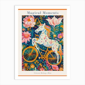 Floral Fauvism Style Unicorn Riding A Bike 1 Poster Art Print