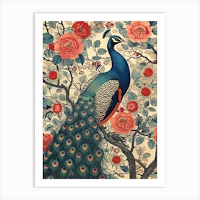 Sepia Floral Peacock In A Tree Wallpaper 1 Art Print