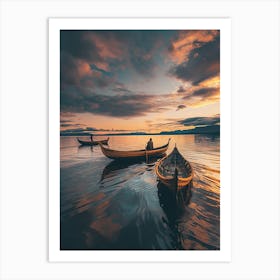 Two Boats At Sunset Art Print