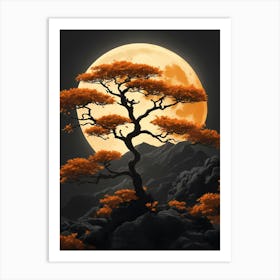 Asian Tree With Moon Art Print