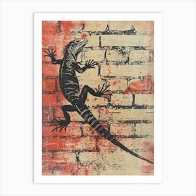 Iguana On A Brick Wall Block Print 1 Art Print
