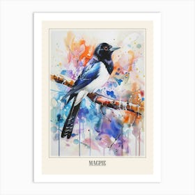 Magpie Colourful Watercolour 3 Poster Art Print