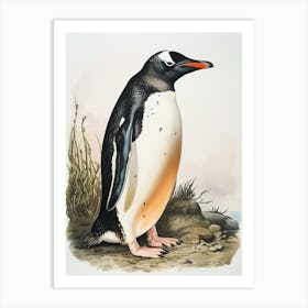 Adlie Penguin Livingston Island Vintage Botanical Painting 1 Art Print