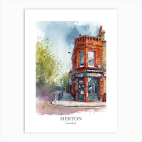 Merton London Borough   Street Watercolour 1 Poster Art Print