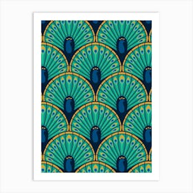 Art Deco Fancy Peacock Deep Colors Scallop Fan Art Print