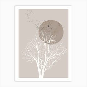 Abstract Tree with Sun and Birds Art Print