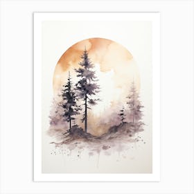 Watercolour Of A The Woods With A Moon 1 Art Print