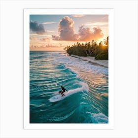 Capture An Aerial Perspective Of A Daring Surfer Confidently Riding The Islands Largest Wave On A S (4) Art Print