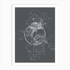 Vintage Red Gallic Rose Botanical with Line Motif and Dot Pattern in Ghost Gray n.0163 Art Print