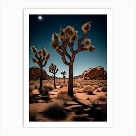  Photograph Of A Joshua Trees At Night  In A Sandy Desert 1 Art Print