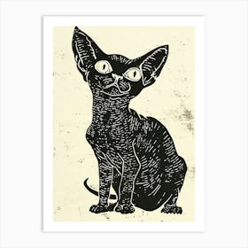 Devon Rex Linocut Blockprint 8 Art Print