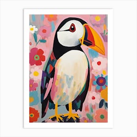 Pink Scandi Puffin 1 Art Print