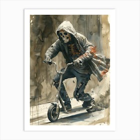 Skeleton On A Scooter Art Print