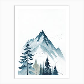 Mountain And Forest In Minimalist Watercolor Vertical Composition 101 Art Print