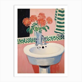 Bathroom Vanity Painting With A Chrysanthemum Bouquet 4 Art Print