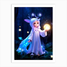 Concept Art Of A Mystical Fairy Tale Character Clutching A Glowing Orb Surrounded By The Surreal En Art Print