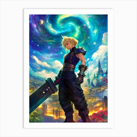 Cloud Strife FFVII Starry Night Art Print