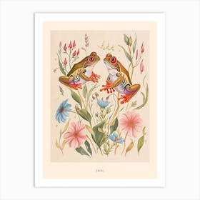 Folksy Floral Animal Drawing Frog 4 Poster Art Print