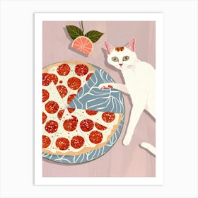 Cat And Pizza 4 Art Print