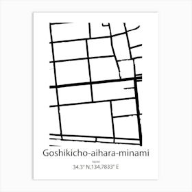 Goshikicho Aihara Minamidani,Japan Minimalist Map Art Print