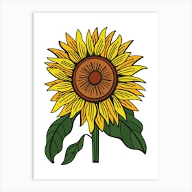 Yellow Sunflower Contemporary Botanical Illustration Art Print