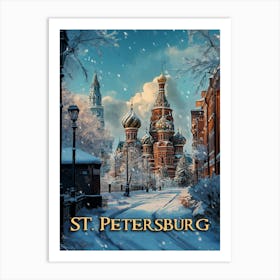 Snowy Russian Charm - St. Petersburg Winter Travel Poster Art Print