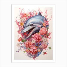 Dolphin With Flowers Art Print