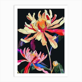 Neon Flowers On Black Chrysanthemum 1 Art Print