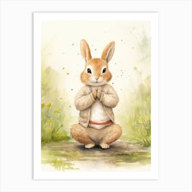 Bunny Practicing Yoga Rabbit Prints Watercolour 3 Art Print