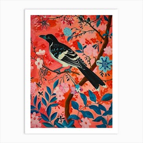 Floral Animal Painting Magpie 3 Art Print