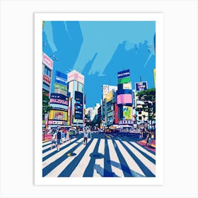 Shibuya Crossing Tokyo 2 Colourful Illustration Art Print